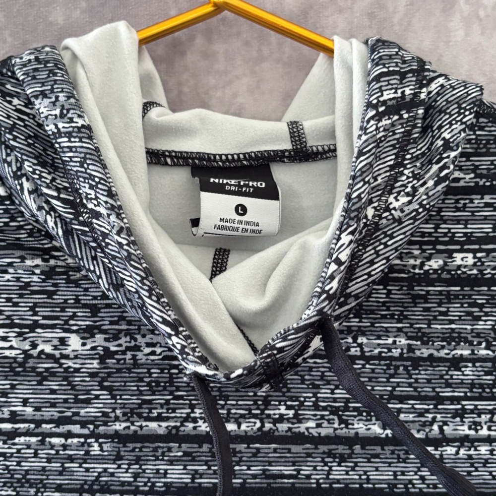 Nike Pro Dri-FIT Hoodie Womens Large Static Black White High Neck Cinch - Picture 2 of 7